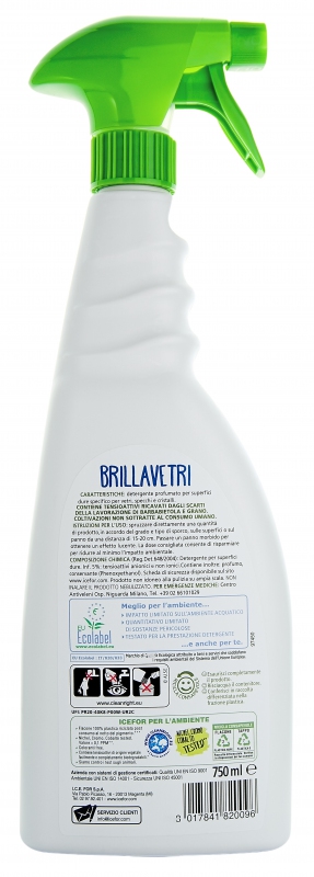ECO L'ECOLOGICO BRILLAVETRI 750 ml - ekologický čistič na sklo, okna, zrcadla VÝPRODEJ