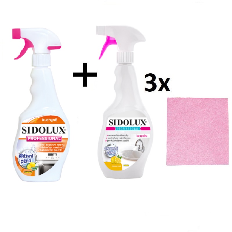SIDOLUX  KOUPELNA 500 ml + SDX KUCHYNĚ 500 ml + ZDARMA PETRA Utěrka  růžová
