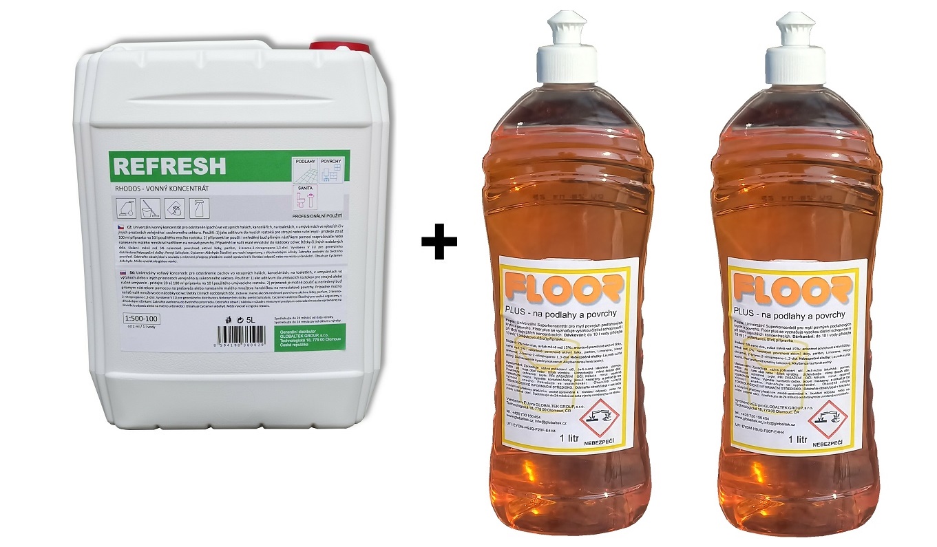 REFRESH RHODOS vonný superkoncentrát 5L + 2x ZDARMA FLOOR PLUS koncentrát pro mytí podlah NR 1l