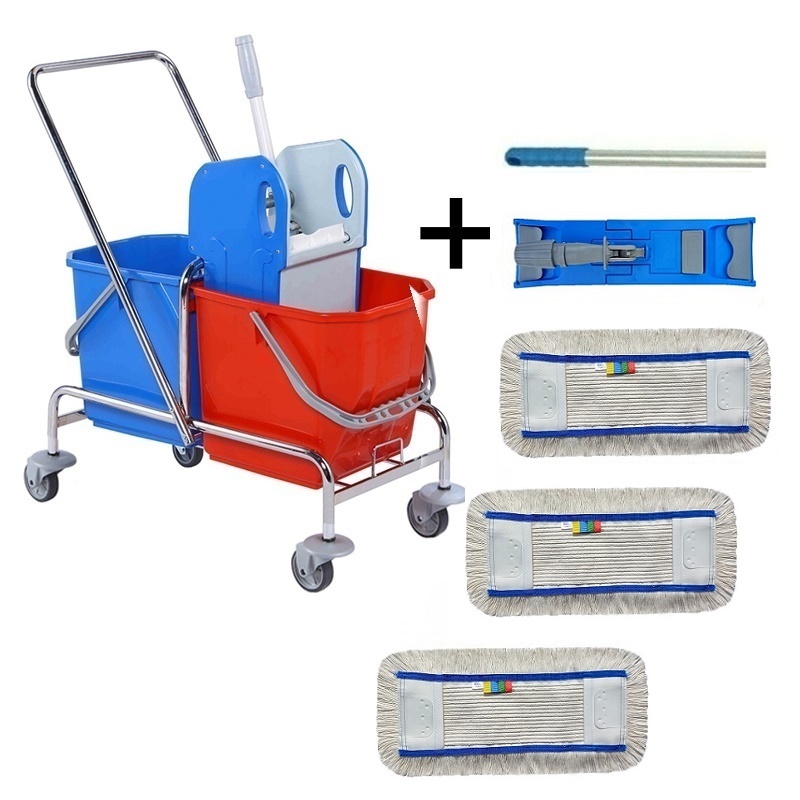 Úklidový vozík DOUBLE BRS 2x25 + FLIPPER Mop sestava s 3mi návleky 40cm