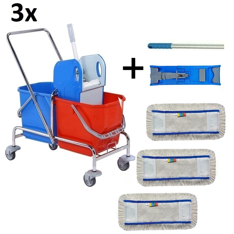 Set 3ks Úklidový vozík DOUBLE BRS 2x25 + FLIPPER Mop sestava s devíti návleky 40cm