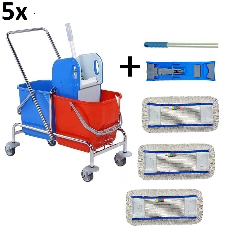 Set 5ks Úklidový vozík DOUBLE BRS 2x25 + FLIPPER Mop sestava s patnácti návleky 40cm