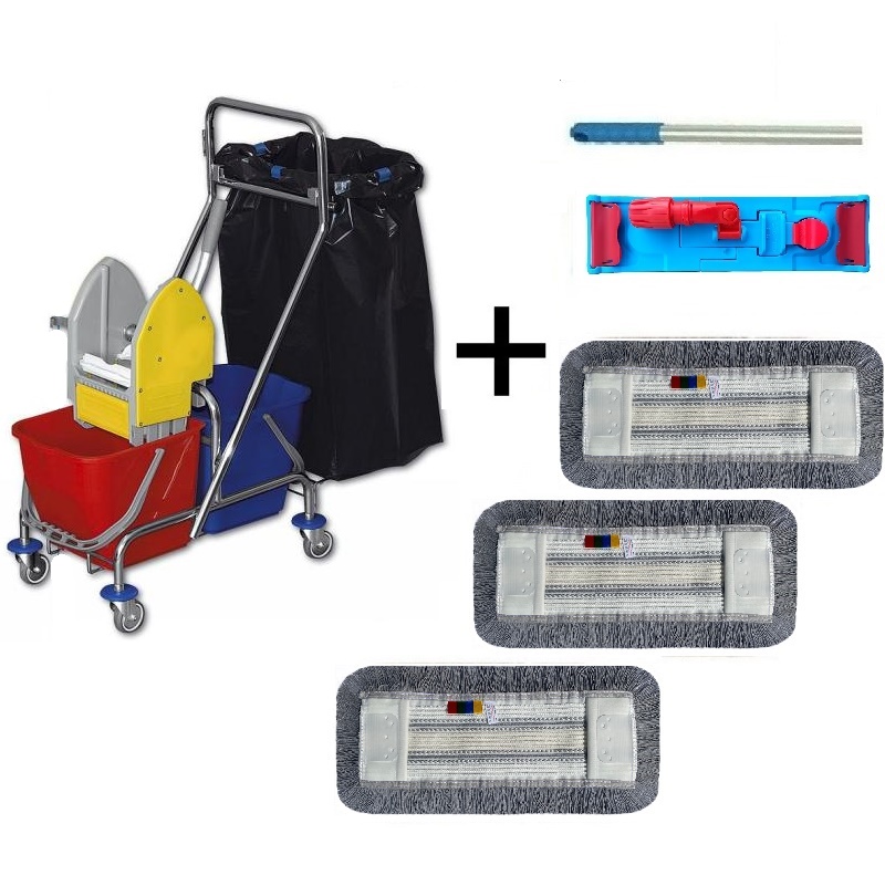 Úklidový dvojkbelíkový vozík CLAROL  VAK + FLIPPER Mop sestava se třemi návleky 40cm