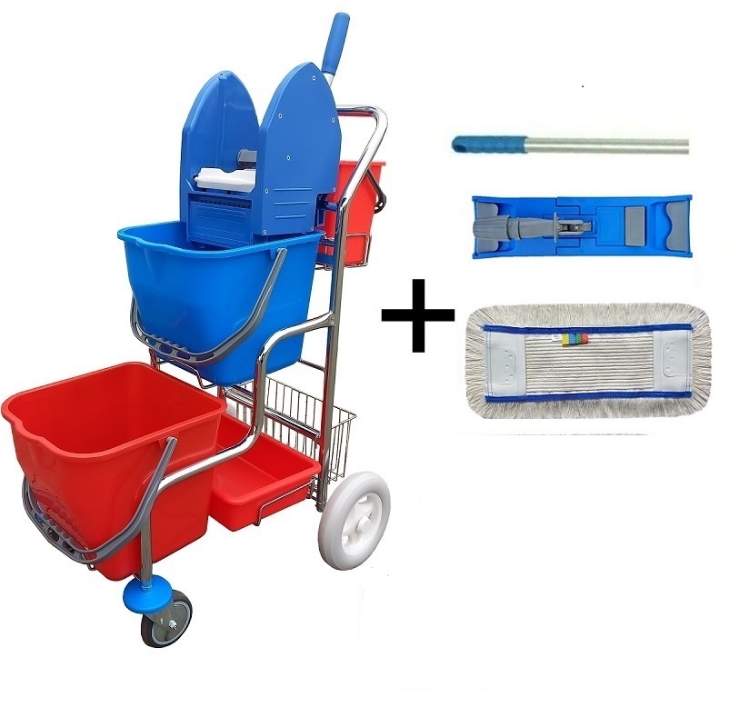 Úklidový vozík DUO PRAKTIK III + FLIPPER Mop sestava s návlekem 40cm