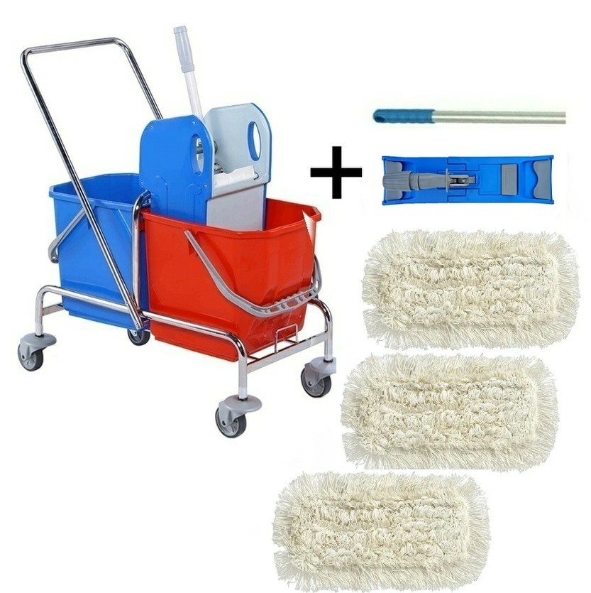 Úklidový vozík DOUBLE BRS 2x25 + FLIPPER Mop sestava s 3mi návleky 40cm