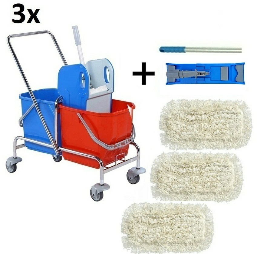 Set 3ks Úklidový vozík DOUBLE BRS 2x25 + FLIPPER Mop sestava s devíti návleky 40cm