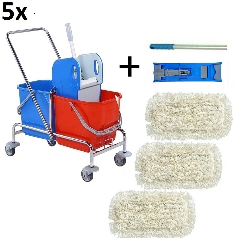 Set 5ks Úklidový vozík DOUBLE BRS 2x25 + FLIPPER Mop sestava s patnácti návleky 40cm