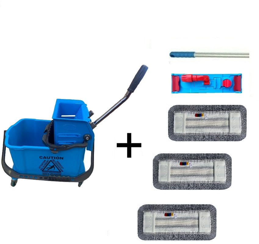 Úklidový vozík  BOBBY PLUS + FLIPPER Mop sestava s 3mi návleky 40cm