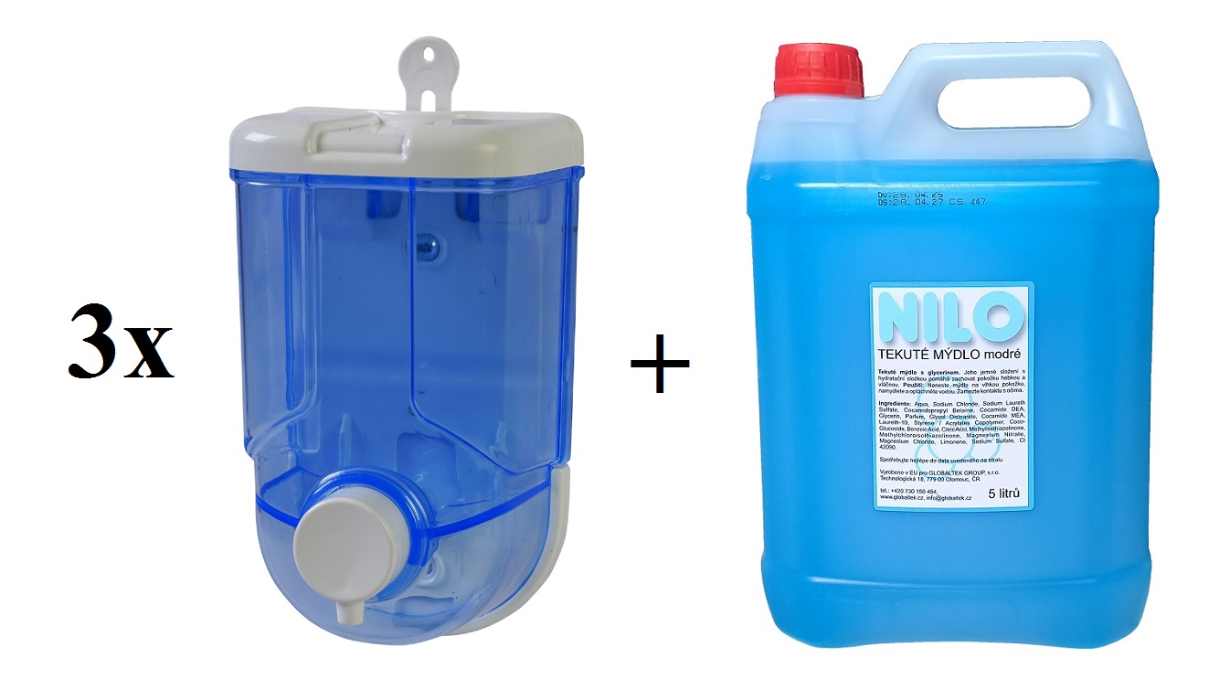 3x Dávkovač mýdla EASY 0,5l + ZDARMA Tekuté mýdlo NILO moře 5l modré