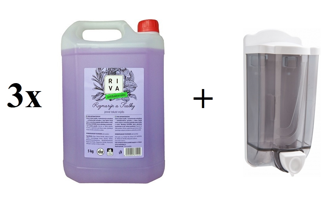 3x Mýdlo tekuté RIVA antibakteriální 5l + ZDARMA Dávkovač mýdla EASY 0,9l