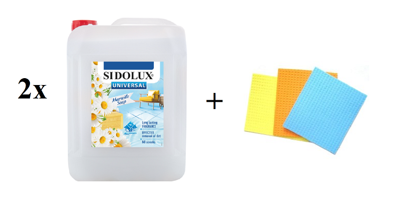 2x SIDOLUX UNIVERSAL SODA POWER marseillské mýdlo 5l + ZDARMA  Houbová utěrka 3 ks