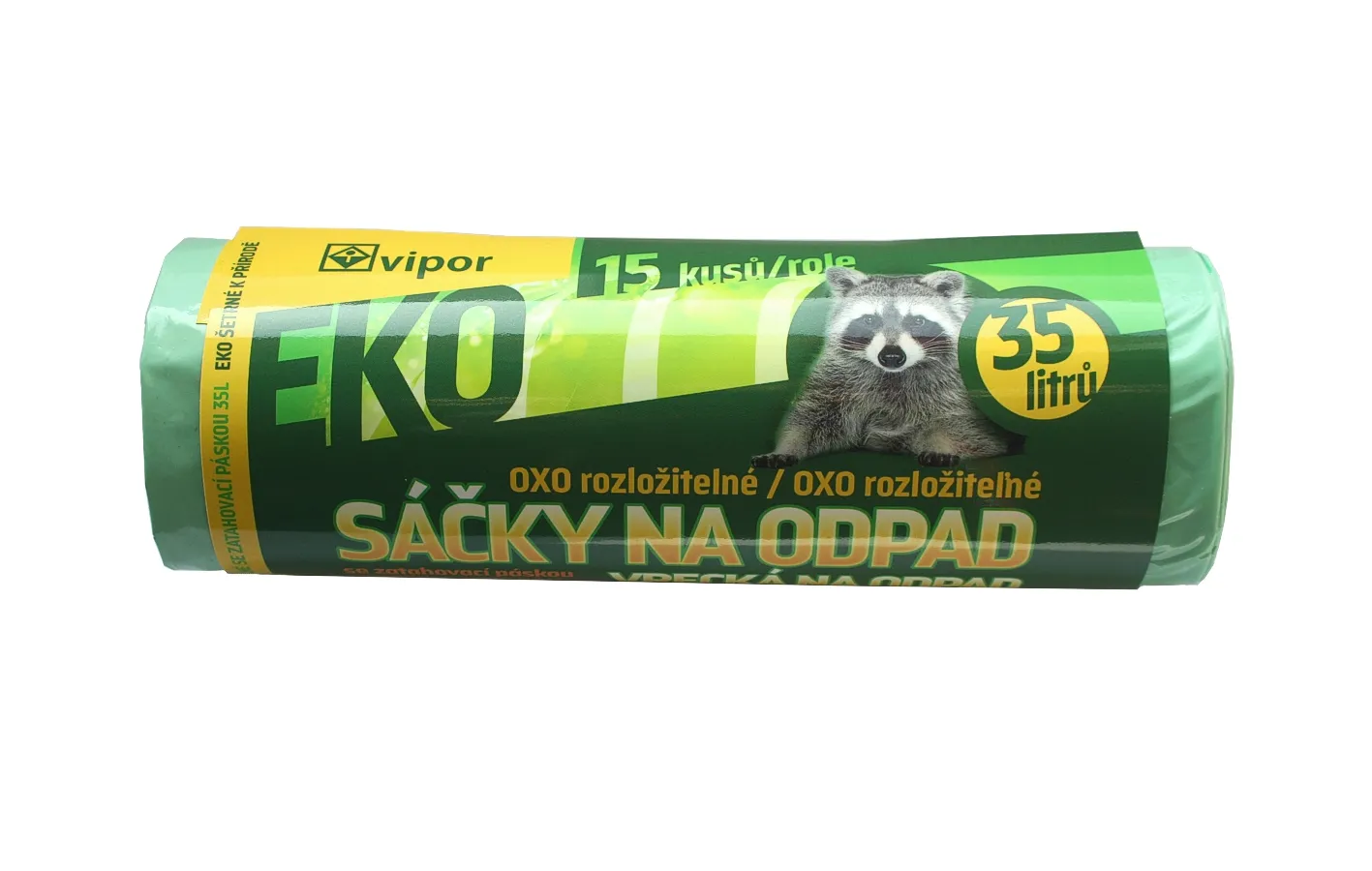 Sáček do koše s páskou LDPE 35l, 15ks/role zelený