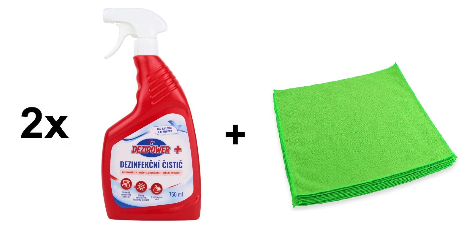 DEZIPOWER PLUS Dezinfekční čistič 750ml + ZDARMA Mikroutěrka 40x40cm 200g zelená